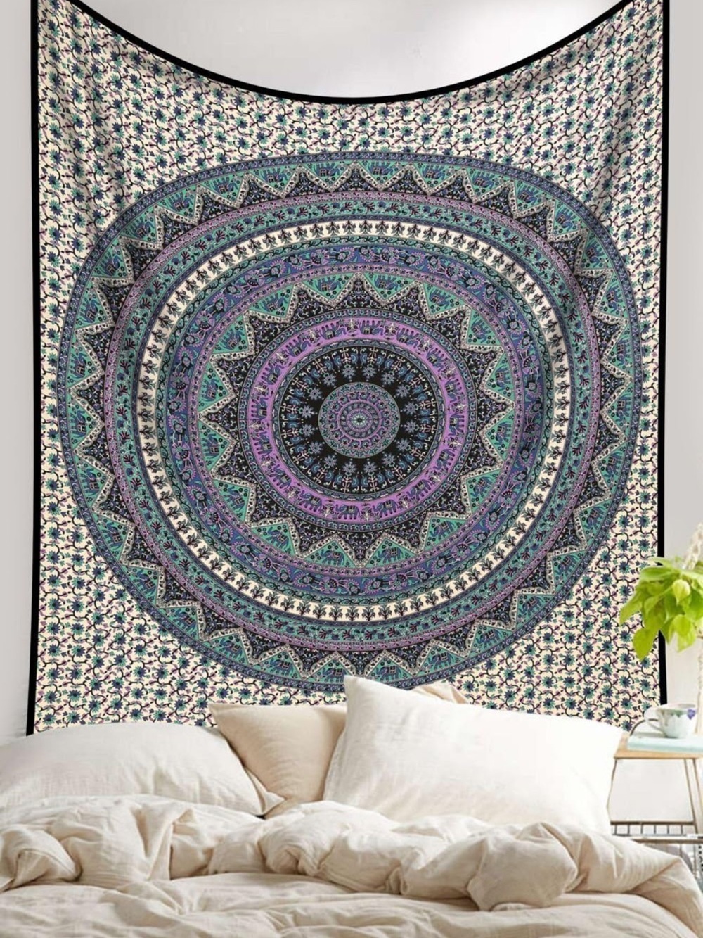 Bohemian Mandala Wall Tapestry in Purple and Teal